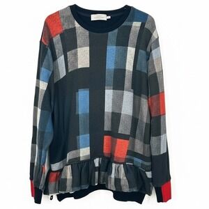 PREEN BY THORNTON BREGAZZI Plaid Ruffle Sweater Womens Size L - CJ